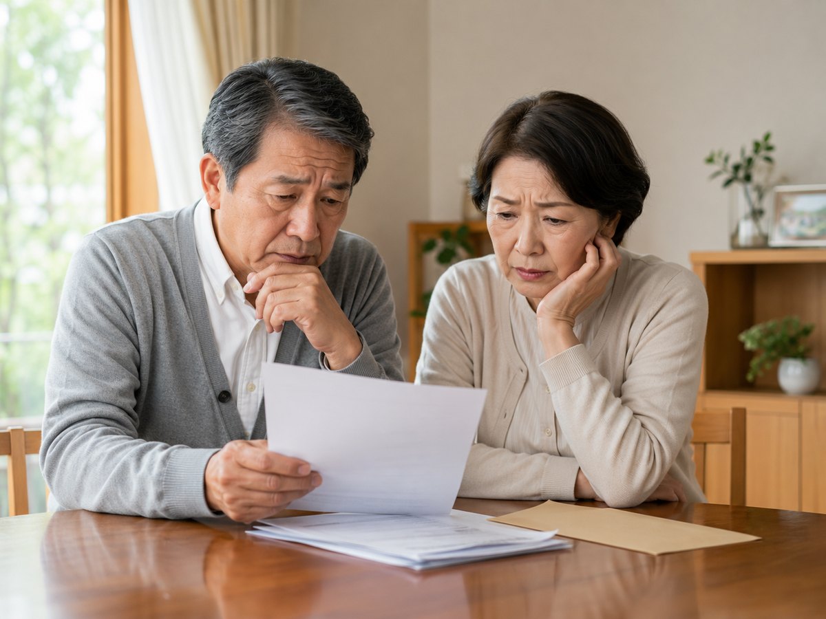 共有名義の実家の書面を前に、話がまとまらず困惑するご高齢のご夫婦