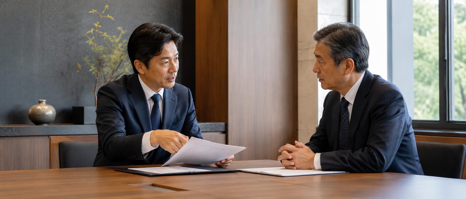 弁護士が資料を示して手取額の試算を説明する場面