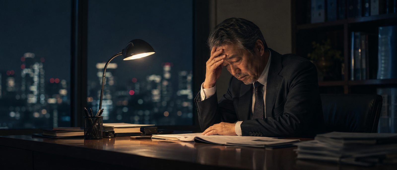 夜間の執務室において、共有者の所在を戸籍及び住民票により調査する場面